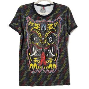 AY GUEY! Mens Mexico Rubber Textured Jaguar Aztec Short Sleeve Graphic Shirt XS